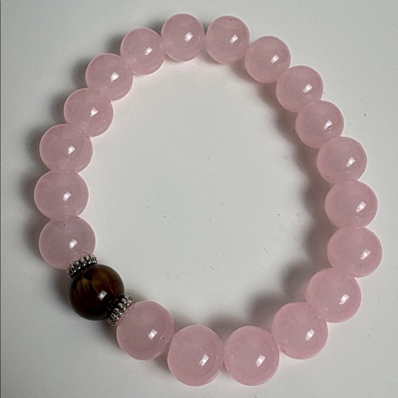 Tigers Eye 10mm Pink Rose Glass Stretch Bracelet Handmade - Picture 3 of 6
